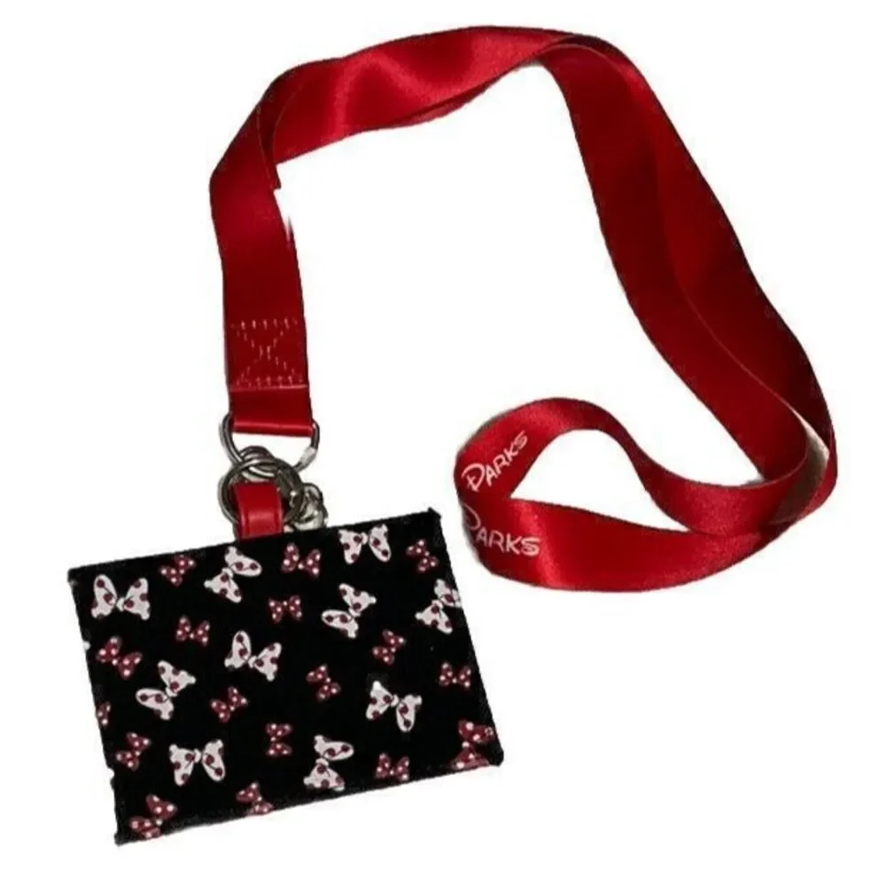 2023 Disney Parks Minnie Mouse Bows Allover ID Card Holder & Lanyard